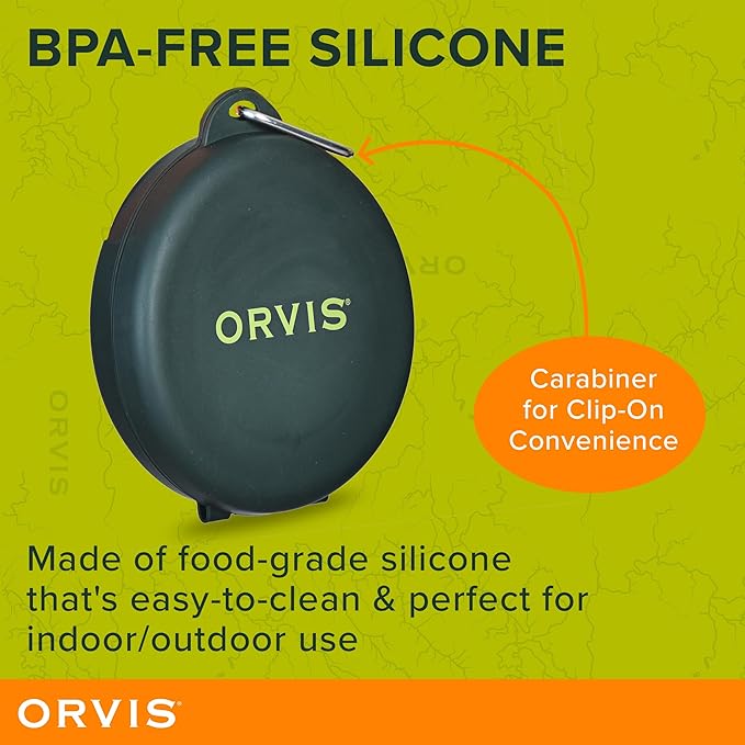 Orvis Pet Travel Collapsible Feeder with Food + Water Dish, 2-in-1, BPA Free, Food-Grade Silicone | Space-Saving Pet Travel Bowls, Nonslip Bottom + Carabiner Clip