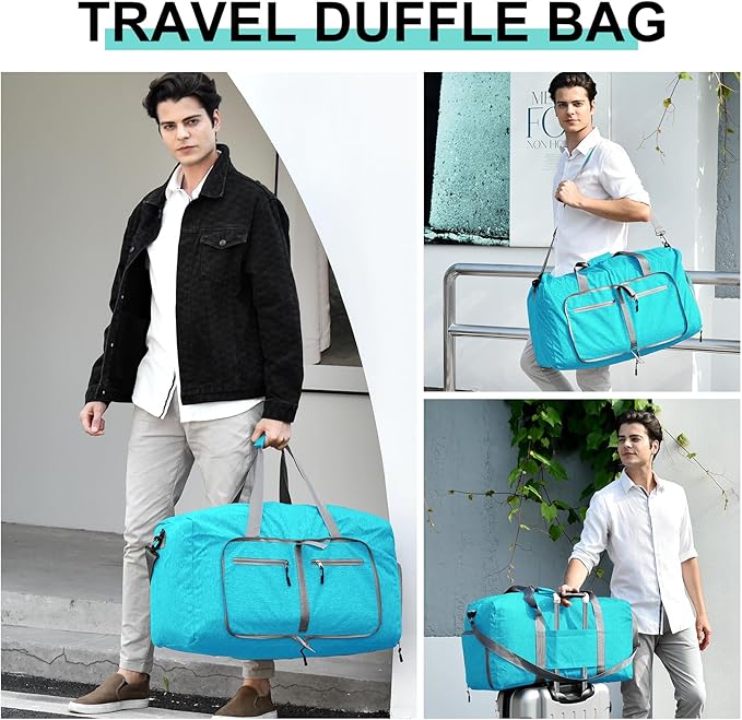 Dimayar 85L Travel Duffle Bag for Men Women - Foldable Duffel Bag with Shoes Compartment - Overnight Bags Waterproof & Tear Resistant(Mint Green)