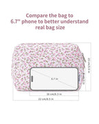 Narwey Cute Floral Makeup Bag Travel Cosmetic Bag Organizer Toiletry Bag Make Up Bags with Compartments for Women Girls (Pink Flower, Large)