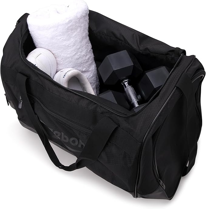 Reebok Duffle Bag - Lightweight Unisex Carry On Gym Bag - Travel and Sports Duffel Bags for Men and Women, Cade - Black/Black