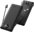 Portable Charger with Wall Plug, Slim USB C Power Bank with Built-in Cables, 10000mah LED Display External Battery Pack Compatible with iPhone/Android & More (Black)