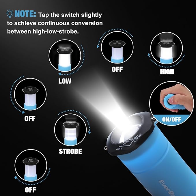 EverBrite 2-in-1 Mini Lanterns and Flashlights, Zoomable Flashlight Lantern Combo with 3 Modes, Camping Essentials, 2PC Battery Powered Lantern for Hurricane, Hiking, Home, Emergency