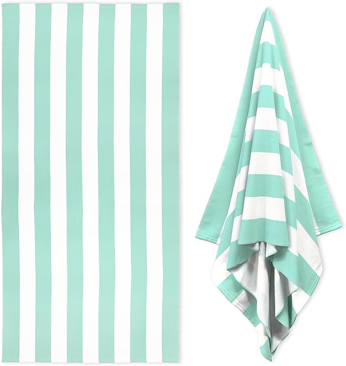 HENBAY Large Oversized Beach Towel - 35 x 70 Inch Microfiber Pool Towel, Aqua Striped Quick Dry Cabana Swim Towel