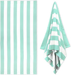 HENBAY Large Oversized Beach Towel - 35 x 70 Inch Microfiber Pool Towel, Aqua Striped Quick Dry Cabana Swim Towel