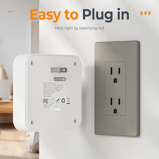 TESSAN Multi Plug Outlet Extender, Surge Protector Splitter with 3 USB (1 USB C Port) Wall Charger, Multiple Expander for Travel, Home, College Dorm Room