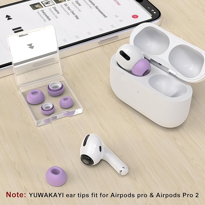 3 Pairs Replacement Ear Tips for AirPods Pro and 2nd Generation with Noise Reduction Hole, Silicone Ear Tips for AirPods Pro with Portable Storage Box and Fits in Charging Case (S/M/L, Lavender)