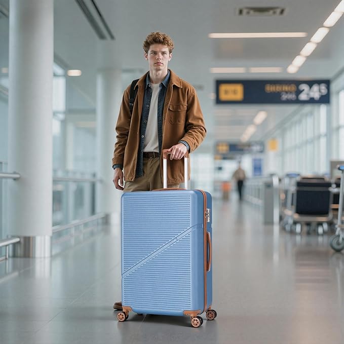 Cosbarn 5 Piece Luggage Sets with Spinner Wheels, Hardshell ABS Suitcase Set with Tsa Lock, Lightweight Hardside Waterproof Travel Suitcases for Men Women, HazeBlue (20"/24"/28")