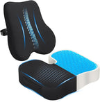 Gel Seat Cushion & Lumbar Support Pillow Set, Cooling Memory Foam for Tailbone & Sciatica Pain Relief, Ergonomic Office Chair Cushion with Breathable Mesh Cover for Car, Home, Wheelchair (Black)