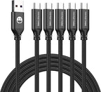 USB Type-C to A Cable 5pack 6ft Braided Fast Charging 3A Quick Charger Cord, 6 Foot Compatible iPhone 17/17 Pro/16e/16/15 Pro Max,Samsung Galaxy S10 S9 S8 Plus, Note 10 9 8, LG V50 V40 G8 G7(Black)