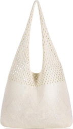 WantGor Crochet Bags, Beach Mesh Tote Bag Womens Shoulder Shopping Handbag Casual Travel Totes Bag Foldable Hobo Bags