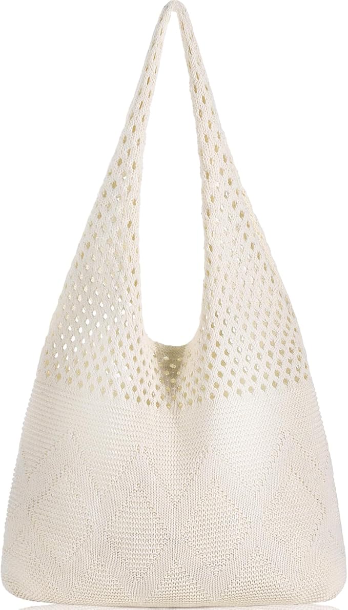 WantGor Crochet Bags, Beach Mesh Tote Bag Womens Shoulder Shopping Handbag Casual Travel Totes Bag Foldable Hobo Bags