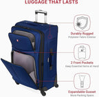 SWISSGEAR Sion Softside Expandable Spinner Luggage Durable Lightweight Travel Suitcase, Blue, Checked-Large 29-Inch