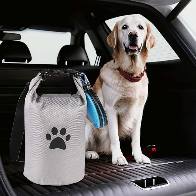 Dog Travel Bag,Travel Dog Food Container With 2pack Collapsible Dogs Travels Bowls,5l Dog Food Trave l Bag,Dogs Food Container,Bpa-Fre,Pet Safe,for Roadtrips,Home,Boarding,Camping and More/Grey