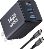 140W USB C Laptop Charger Block, Foldable 3-Port GaN Fast Charger, Type C Charging Block, Fast Charging Adapter for MacBook Pro/Air, iPad, iPhone, Samsung Galaxy (Grey)