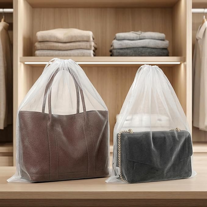 10 PCS White Non-Woven Shoe Storage Bags, Dust Bags for Purses, Travel Shoe Storage-Bag, Breathable Dust-proof Bag, Cloth Storage Pouch, Bag-Covers for Purse, Shoes (2 Sizes)