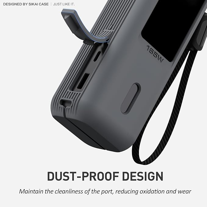 Silicone Case for Anker Laptop Power Bank (25,000mAh 165W) 1/4" Nut Hole,SD/SIM Card Storage, Display Protection&Dustproof, Travel Protective Cover Compatible with Anker Power Bank 165W (Gray)