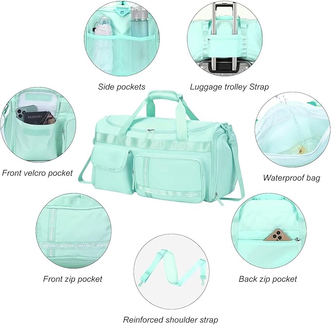 MAXTOP Gym Bag for Women Men Travel Duffle Bag Large Capacity Carry On Weekender Overnight Bag With Shoe Compartment Gym Tote Dry Wet Separation Duffel Bag for Travel