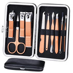 HANTEKAS Manicure Set 10 in 1 Stainless Steel, Nail Clippers Scissors Pedicure Tools Kit - Portable Travel Grooming Kit for Men and Women with Leather Case (Rose gold)