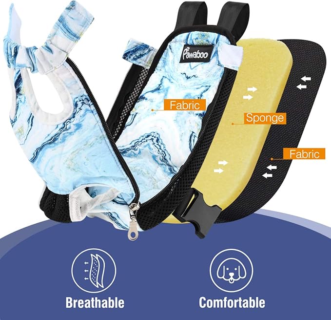 Pawaboo Adjustable Carrier Backpack for Dog Cat, Pet Front Dog Carrier Purses Cat Travel Bag, Legs Out, Easy-Fit for Traveling Hiking for Small Dogs Cats Puppies, M, Blue Marble