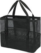 Fammart Mesh Beach Bag, Large Beach Tote with Zipper Pocket, Toys Pool Bag for Family Travel Vacation Cruise Essentials
