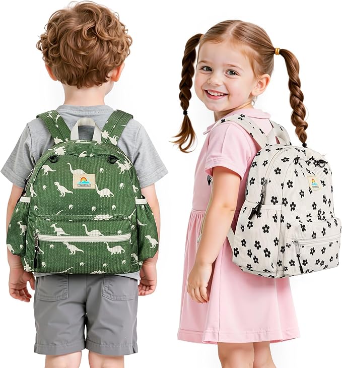 STEAMEDBUN Corduroy Toddler Backpack for Girls 2-4: Kids backpack for Boys Girls - 12 inch Preschool Kindergarten Backpacks - Flower