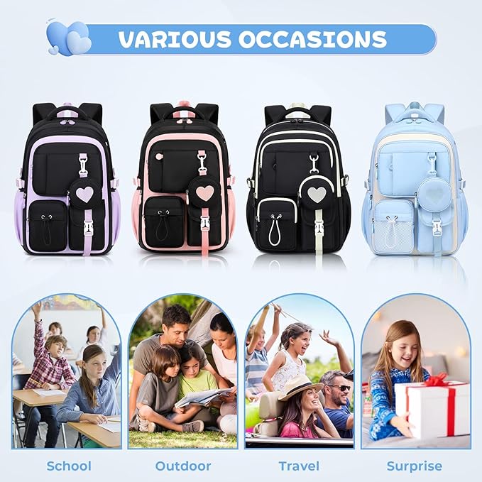 MOONBABY Girls Backpack, Kids Backpack for Girls, School bag for Primary Elementary Teenage, Middle School Students Bookbag