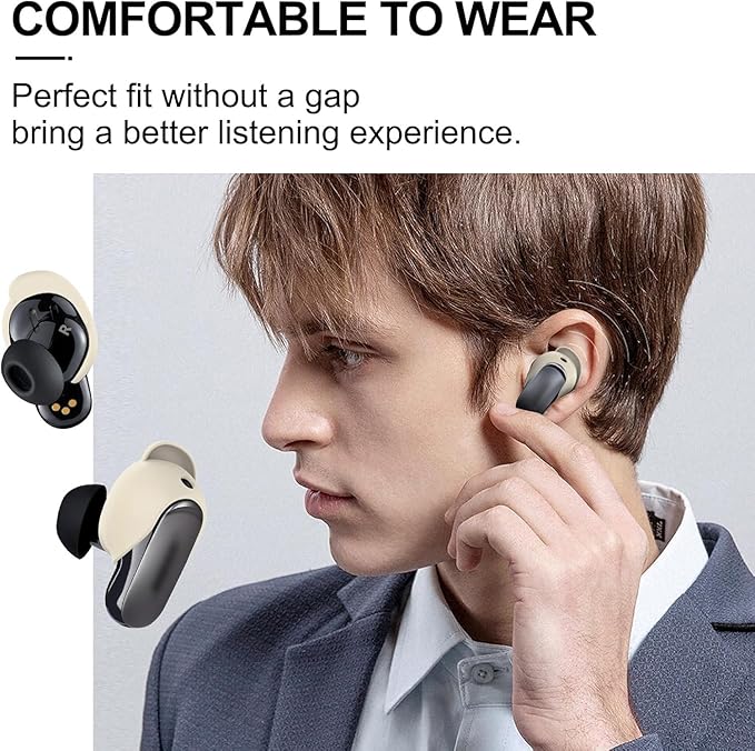 [3 Pairs] Ear Tips Cover for Bose QuietComfort Earbuds II (2022) &Bose QuietComfort Ultra Earbuds (2023), Silicone Sport Ear Hook Cover, Anti-Slip Replacement Eartip Accessories (S,M,L) (White)