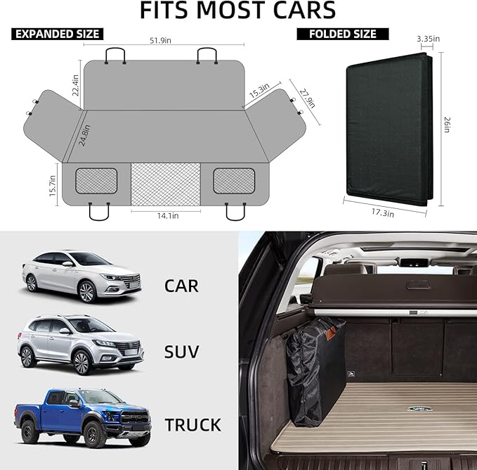 YJGF Back Seat Extender,Dog Seat Cover for Back Seat,Hard Bottom Car Seat Cover for Dogs,Dog Hammock for Car,Back Seat Pet Cover for Dogs(Black,for Car/SUV/Small Truck)