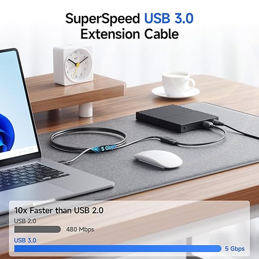 Cable Matters 5Gbps USB Extension Cable - 6ft, USB 3.0 Extension Cable, Male to Female USB3.0 Extender, Compatible with Webcam, VR Headset, Printer, Hard Drive, Black