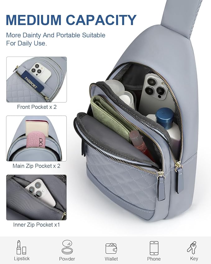 Capolo Sling Bag for Women Men Waterproof Crossbody Bags for Women Trendy Casual Fanny Pack with Convertible Shoulder Strap Chest Bag for Travel Hiking(Blue, Medium)