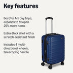 Amazon Basics 21" Hardside Carry-On Luggage with Multi-directional Wheels, Expandable for Up to 25% More Space, Scratch-Resistant Surface, Organized Interior, Navy Blue