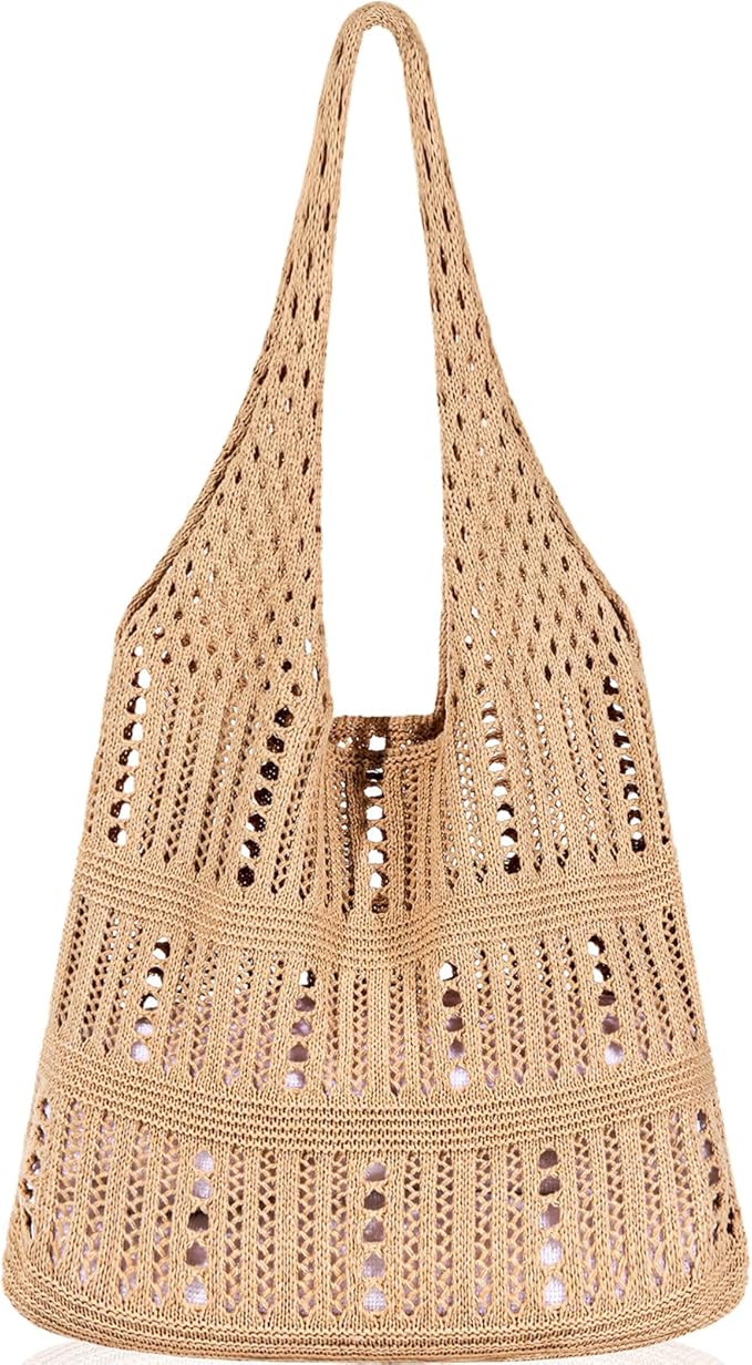 WantGor Crochet Bags, Beach Mesh Tote Bag Womens Shoulder Shopping Handbag Casual Travel Totes Bag Foldable Hobo Bags
