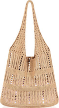 WantGor Crochet Bags, Beach Mesh Tote Bag Womens Shoulder Shopping Handbag Casual Travel Totes Bag Foldable Hobo Bags