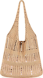 WantGor Crochet Bags, Beach Mesh Tote Bag Womens Shoulder Shopping Handbag Casual Travel Totes Bag Foldable Hobo Bags