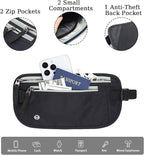 FuninCrea Waterproof Hidden Money Belt for Travel, Anti-Theft Belt Bag with RFID Blocking Function Adjustable Slim Waist Bag with 2 Zipper Pockets & 1 Back Pocket for Travel Running (B, Black & Grey)