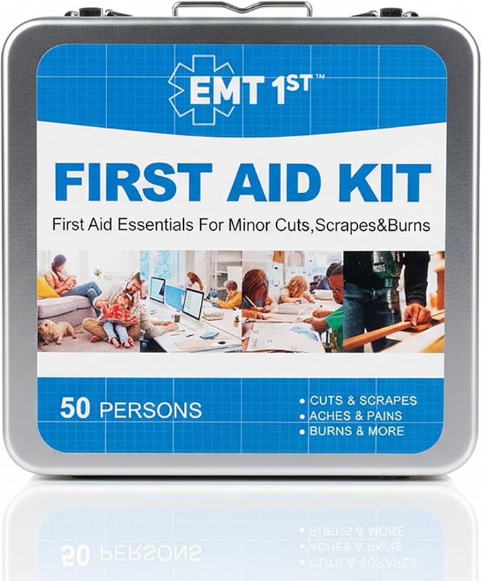 EMT1st First Aid Kit - 272 Piece Wall Mountable Metal Case, Durable First aid Supplies, Workplace, Car, Travel & Camping