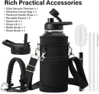 DYSANKY 32 oz Insulated Water Bottle | Thickened Stainless Steel Vacuum Metal | Portable Sports Water Jug for Gym and Hiking with Straw, Carrier Bag, Handle Strap | BPA-Free 32 oz, Black