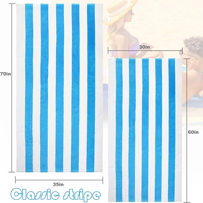 Exclusivo Mezcla 4 Pack Cotton Large 30x60 Inches Soft Cabana Stripe Thick Beach Towel, Super Absorbent Travel Bath Pool Towel (Sky Blue)