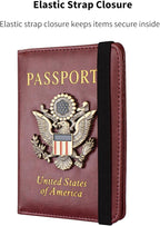 Passport Holder and Card Slot Combo RFID Blocking Leather Travel Passport Wallet for Men and Women US Passport Cover, Wine Red