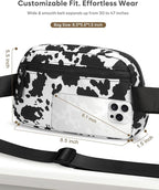 Pritent Fanny Packs for Women Cross Body Bag Waterproof Belt Bag with Adjustable Strap and Zipper Back Pocket Small Crossbody Bags Fashion Waist Packs for Workout Travelling(Cow Print)