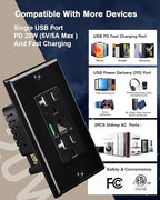 PD USB Outlet with Light,20W Power Delivery USB Receptacle with Night Light, 20A Tamper-Resistant Wall Outlet, Fast Charging Type A & USB-C Charger for Smartphones, Laptops, Tablets (10, Black)
