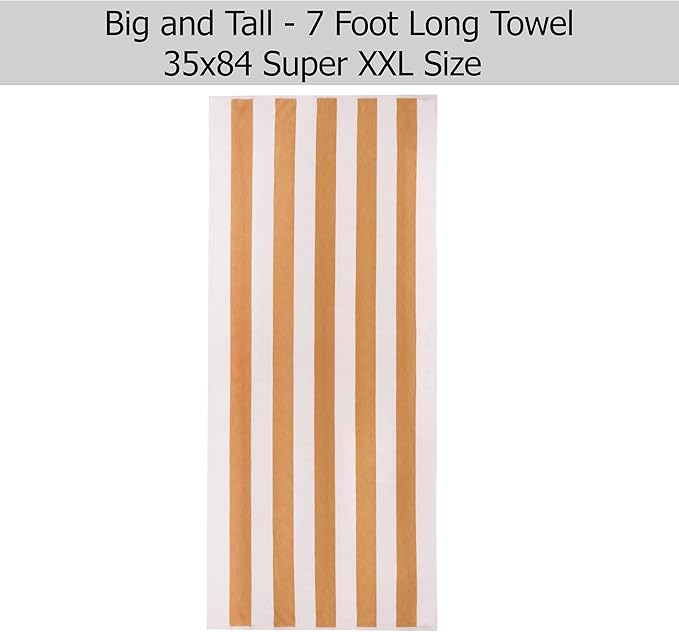 COTTON CRAFT Oversized Beach Towels - 2 Pack XXL 35x84 - The Big Kahuna 7 Foot Extra Large Beach Blanket Towel - Big & Tall - Huge 100% Cotton Velour Plush Soft Luxury Towel - Cabana Stripe Linen