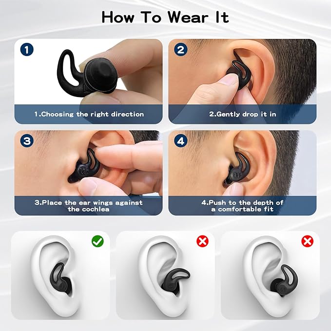 Waterproof Swimming Ear Plugs - 4 Pairs Reusable Silicone Showering Ear Plugs for Adults Kids, Ideal for Swimming, Surfing, Water Sports (Adults- Black, Green & Kids- Black, Blue, 1 Pair (Pack of 4))
