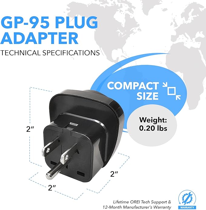 OREI Europe to US Plug Adapter, Grounded European to USA Adapter, American Outlet Plug Adapter, EU to US Adapter, Europe to USA Travel Plug Converter (3 Pack) GP-95