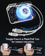 65W for MacBook Pro Charger,5-in-1 Retractable Wall Charger Plug for iPhone 17,3.94 ft PD USB C&Lightening Cable&3 Ports,Fast Charging Block for Mac Book Pro/Air,M1 M2 M3 M4 M5,iPad Pro,Galaxy,Pixel