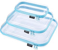 YQBRAO 3-Pack Clear Hard Shell Zipper Case Blue, 1.2mm Heavy-Duty Crush-Proof Travel Makeup Bag, Multi-Size (L+M+S) Diaper Bag Organizer Pouches, Rigid Clear Zipper Pouches for Tech, Toys & Home