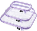 YQBRAO 3-Pack Clear Hard Shell Zipper Case Purple, 1.2mm Heavy-Duty Crush-Proof Travel Makeup Bag, Multi-Size (L+M+S) Diaper Bag Organizer Pouches, Rigid Clear Zipper Pouches for Tech, Toys & Home