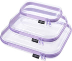 YQBRAO 3-Pack Clear Hard Shell Zipper Case Purple, 1.2mm Heavy-Duty Crush-Proof Travel Makeup Bag, Multi-Size (L+M+S) Diaper Bag Organizer Pouches, Rigid Clear Zipper Pouches for Tech, Toys & Home
