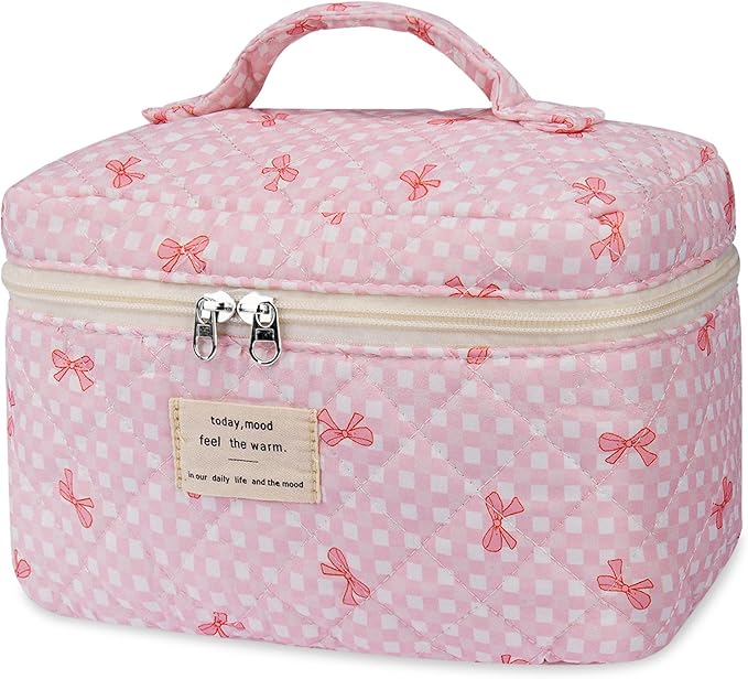 Gosect Large Makeup Bag, Cute Cosmetic Bag for Women Girls, Floral Coquette Aesthetic Toiletry Bag, Travel Make Up Organizer Bag (Pink Butterfly)