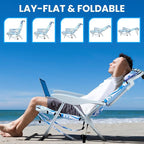 2 Pack Lightweight Portable Camping Beach Chair for Adults, Outdoor Lay Flat Folding Beach Chairs with 5 Positions, Backpack Beach Chair with Towe, Zipper Pouch, Cup Holder, Blue Coconut Tree